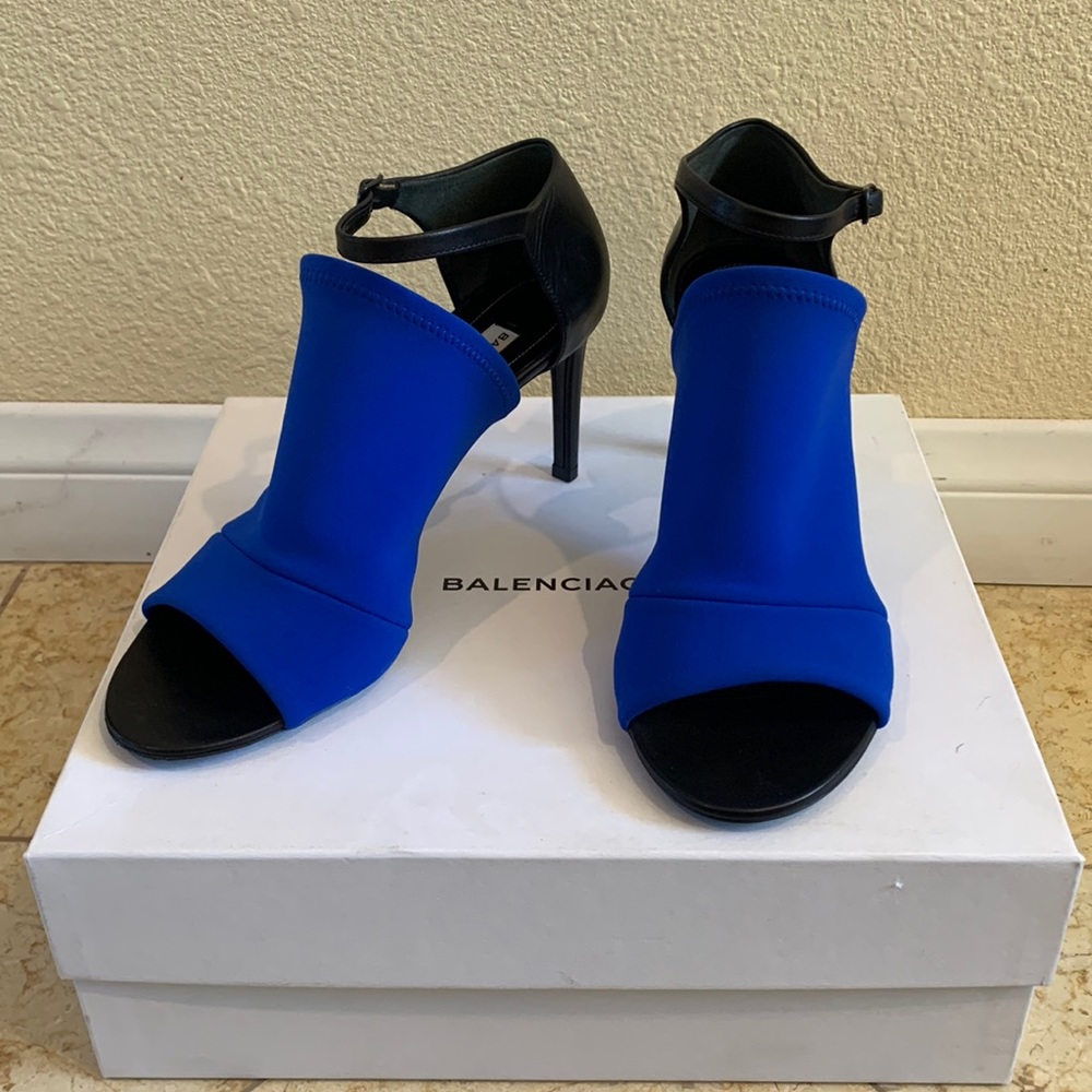 Balenciaga Electric Blue Nylon & Black Leather Heel